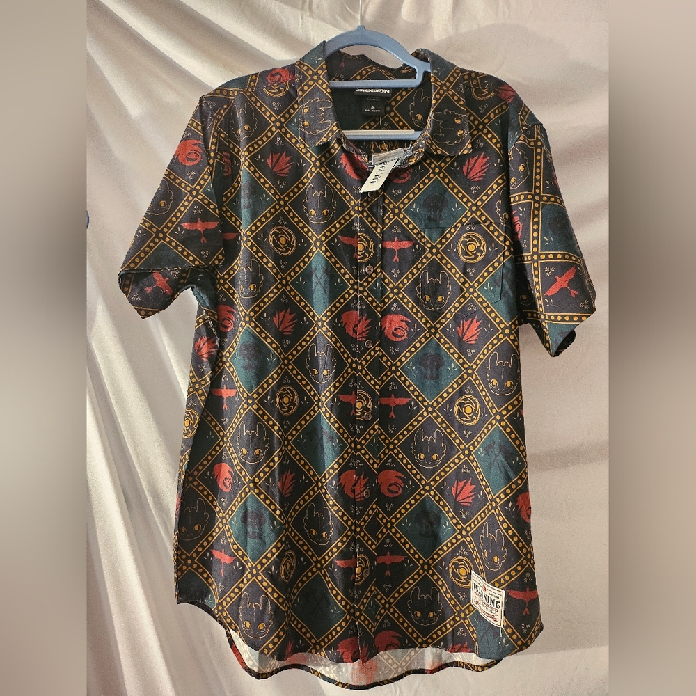 Dreamworks BoxLunch‎ How To Train Your Dragon Men's Button-Up Shirt Size Xl NEW